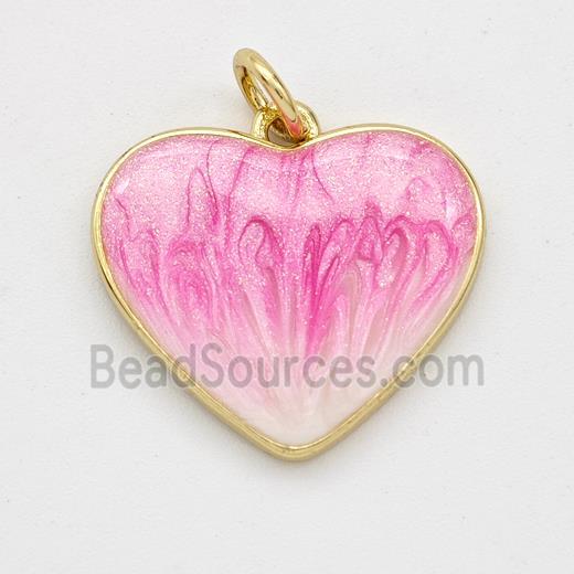 Copper Heart Pendant Pink Painted 18K Gold Plated