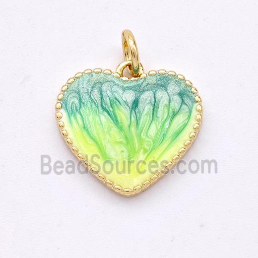 Copper Heart Pendant Yellowgreen Painted 18K Gold Plated