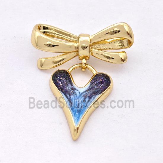 Copper Bowknot Heart Pendant Painted 18K Gold Plated