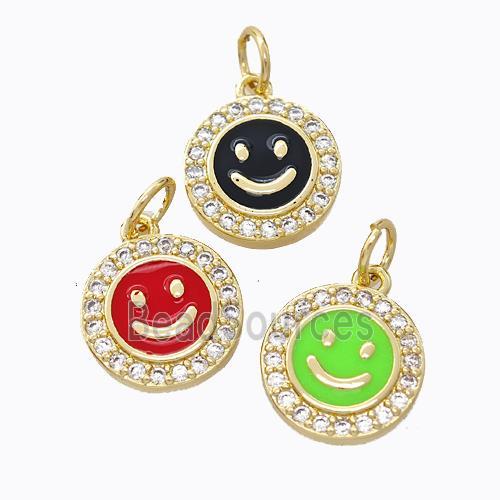 Copper Emoji Pendant Pave Zirconia Enamel Smile Face Gold Plated Mixed