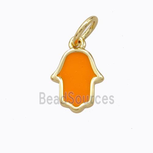 Copper Hamsahand Pendant Orange Enamel Gold Plated