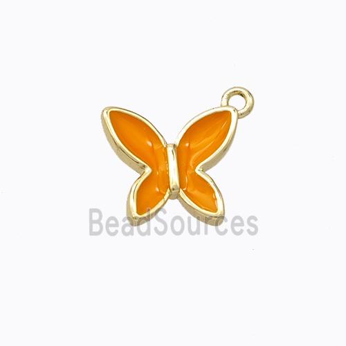 Copper Butterfly Pendant Orange Enamel Gold Plated