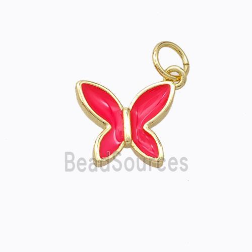 Copper Butterfly Pendant Red Enamel Gold Plated