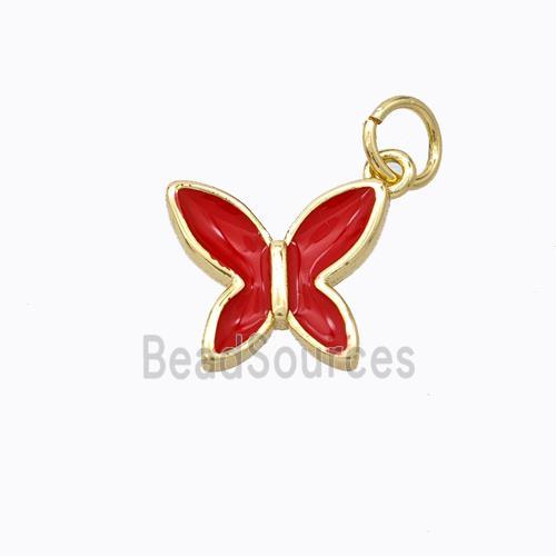 Copper Butterfly Pendant Red Enamel Gold Plated