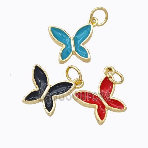 Copper Butterfly Pendant Enamel Gold Plated Mixed