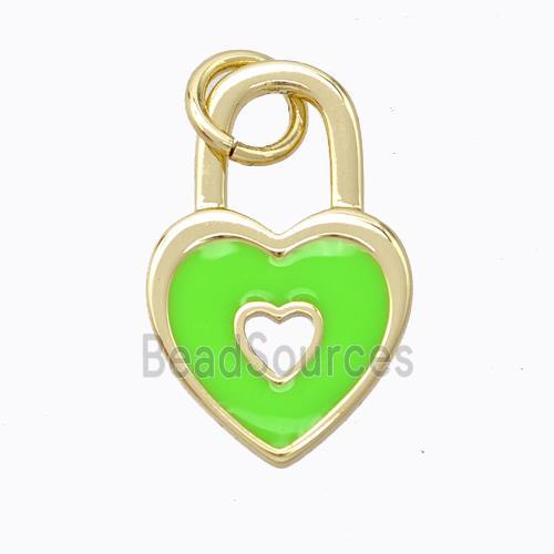 Copper Heart Lock Pendant Green Enamel Gold Plated