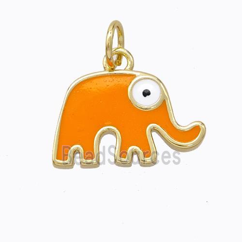 Copper Elephant Pendant Orange Enamel Gold Plated