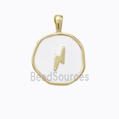 Copper Lightning Pendant White Enamel Circle Gold Plated