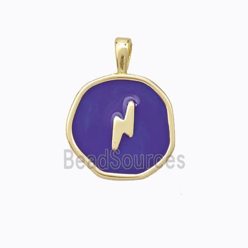 Copper Lightning Pendant Purple Enamel Circle Gold Plated