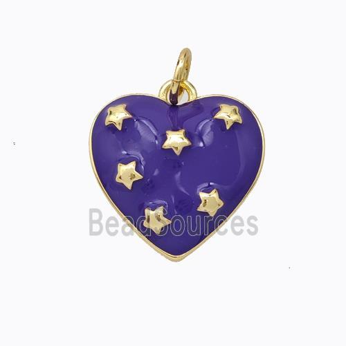 Copper Heart Pendant Purple Enamel Star Gold Plated