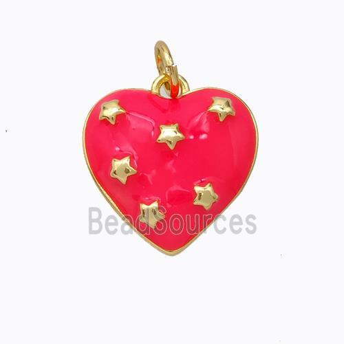 Copper Heart Pendant Red Enamel Star Gold Plated