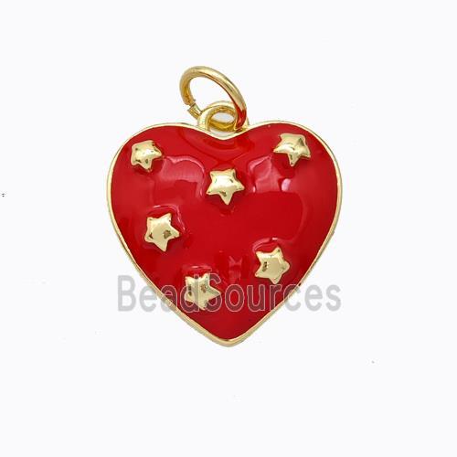 Copper Heart Pendant Red Enamel Star Gold Plated