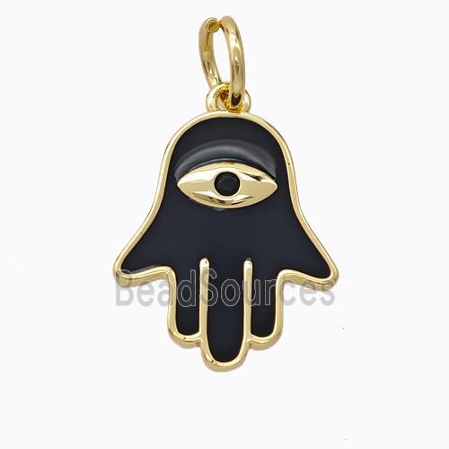 Copper Hamsahand Pendant Black Enamel Eye Gold Plated