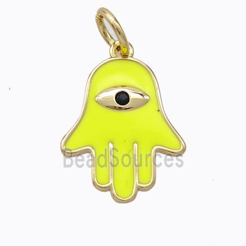 Copper Hamsahand Pendant Yellow Enamel Eye Gold Plated