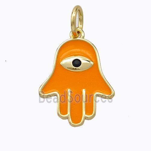 Copper Hamsahand Pendant Orange Enamel Eye Gold Plated