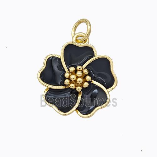 Copper Flower Pendant Black Enamel Gold Plated