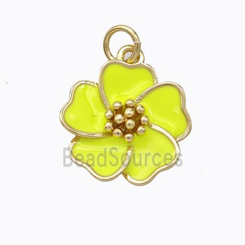 Copper Flower Pendant Yellow Enamel Gold Plated