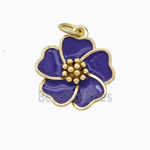 Copper Flower Pendant Purple Enamel Gold Plated