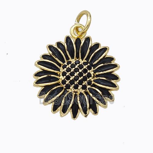 Copper Sunflower Pendant Black Enamel Gold Plated