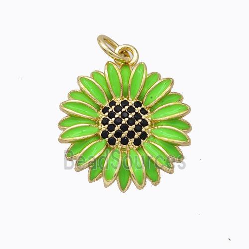 Copper Sunflower Pendant Green Enamel Gold Plated