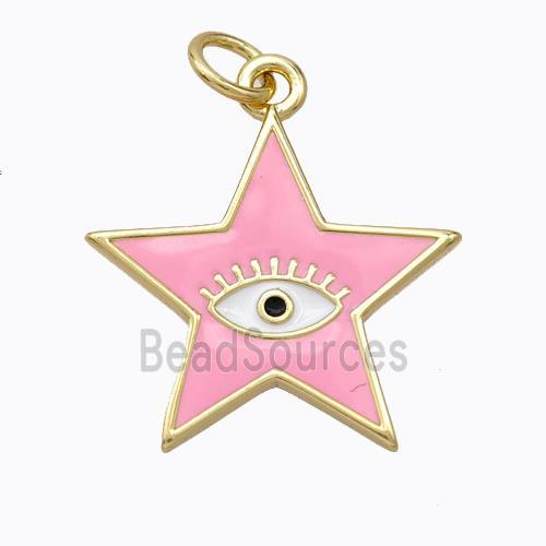 Copper Star Pendant Pink Enamel Eye Gold Plated