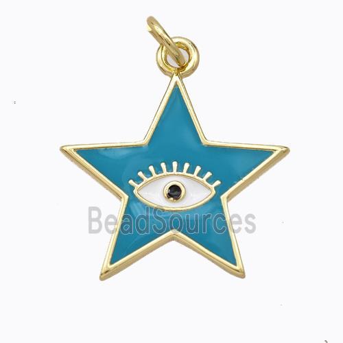 Copper Star Pendant Teal Enamel Eye Gold Plated