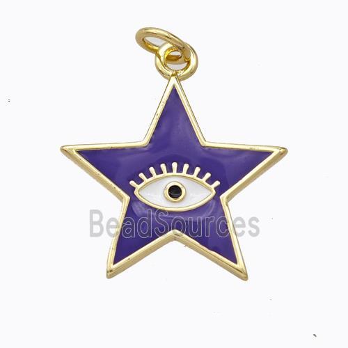 Copper Star Pendant Purple Enamel Eye Gold Plated