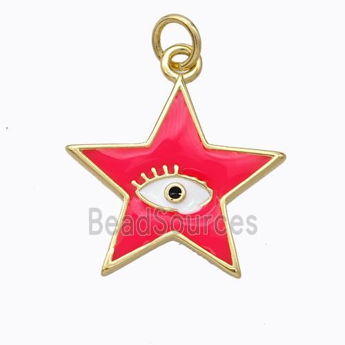 Copper Star Pendant Red Enamel Eye Gold Plated