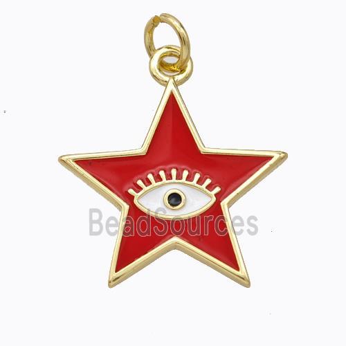 Copper Star Pendant Red Enamel Eye Gold Plated