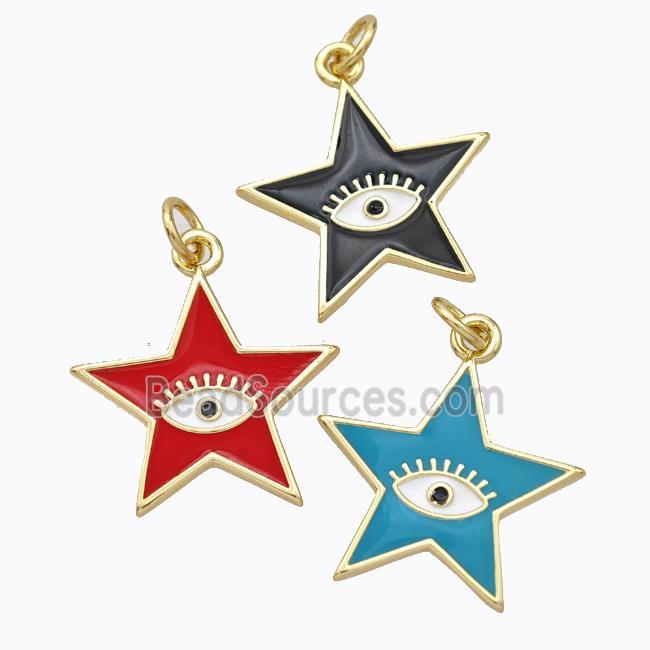 Copper Star Pendant Enamel Eye Gold Plated Mixed