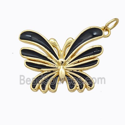 Copper Butterfly Pendant Black Enamel Gold Plated