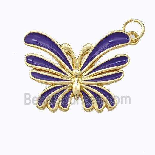 Copper Butterfly Pendant Purple Enamel Gold Plated