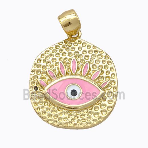 Copper Eye Pendant Pink Enamel Circle Gold Plated