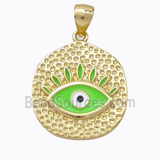 Copper Eye Pendant Green Enamel Circle Gold Plated