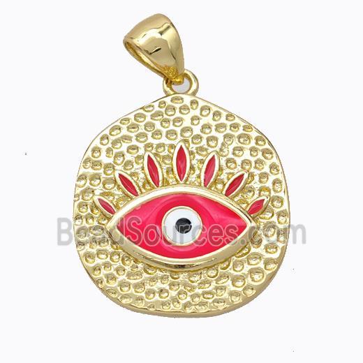 Copper Eye Pendant Red Enamel Circle Gold Plated