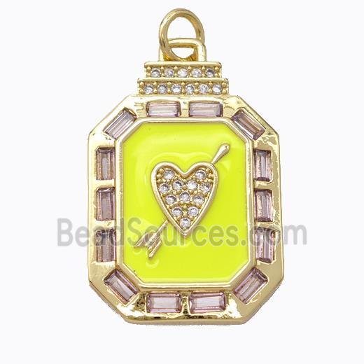 Cupid Arrow Heart Charms Copper Pendant Pave Zirconia Yellow Enamel Rectangle Gold Plated