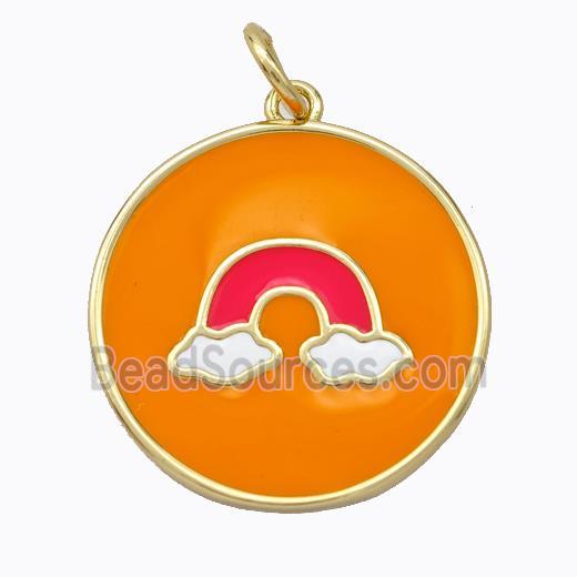 Copper Rainbow Pendant Orange Enamel Circle Gold Plated