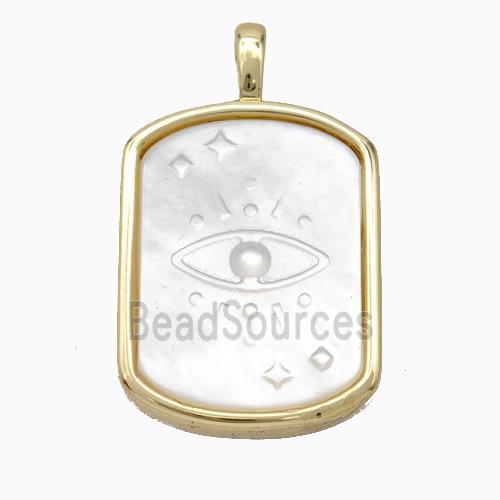 Copper Rectangle Pendant Pave Shell Eye Gold Plated