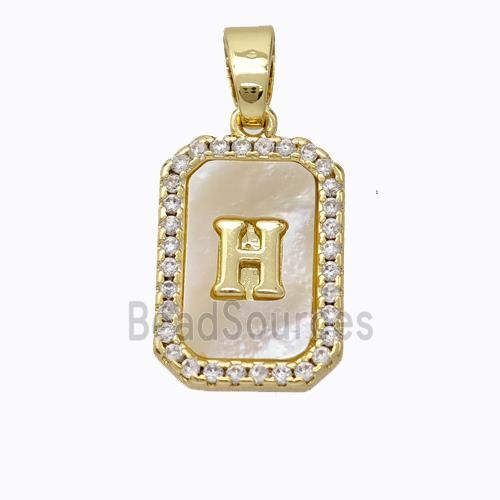 Copper Letter-H Pendant Pave Shell Zirconia Gold Plated