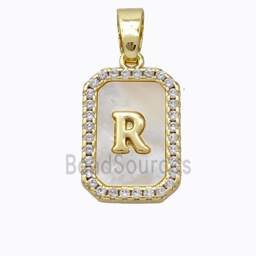 Copper Letter-R Pendant Pave Shell Zirconia Gold Plated