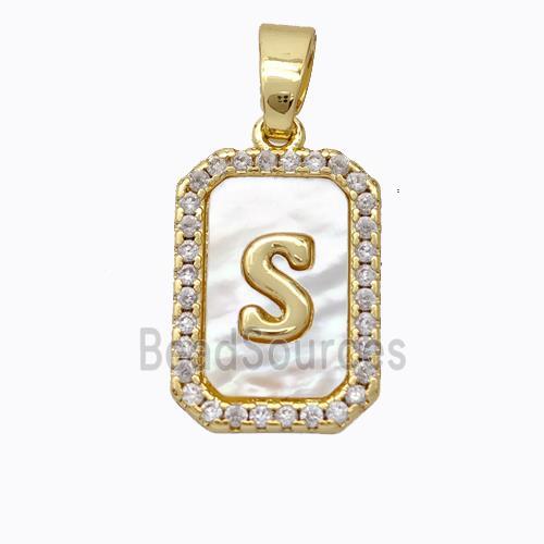 Copper Letter-S Pendant Pave Shell Zirconia Gold Plated