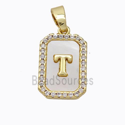 Copper Letter-T Pendant Pave Shell Zirconia Gold Plated