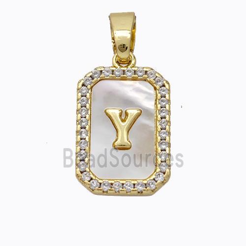 Copper Letter-Y Pendant Pave Shell Zirconia Gold Plated