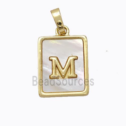 Copper Letter-M Pendant Pave Shell Gold Plated