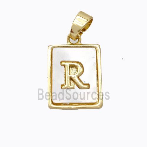 Copper Letter-R Pendant Pave Shell Gold Plated