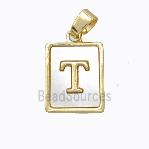 Copper Letter-T Pendant Pave Shell Gold Plated