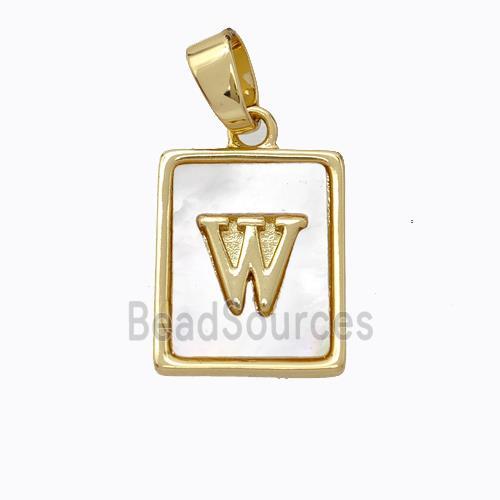 Copper Letter-W Pendant Pave Shell Gold Plated