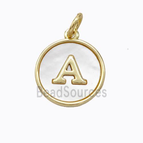Copper Letter-A Pendant Pave Shell Gold Plated