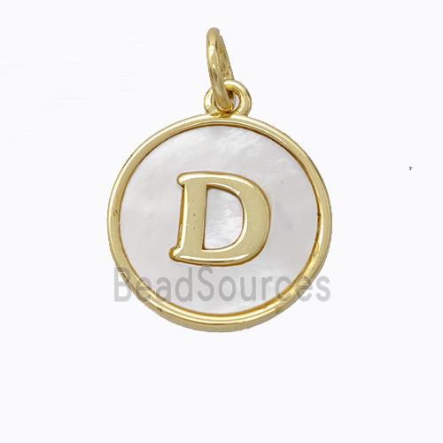 Copper Letter-D Pendant Pave Shell Gold Plated