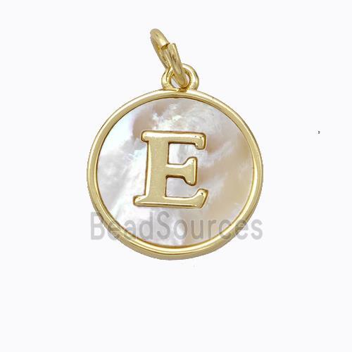 Copper Letter-E Pendant Pave Shell Gold Plated